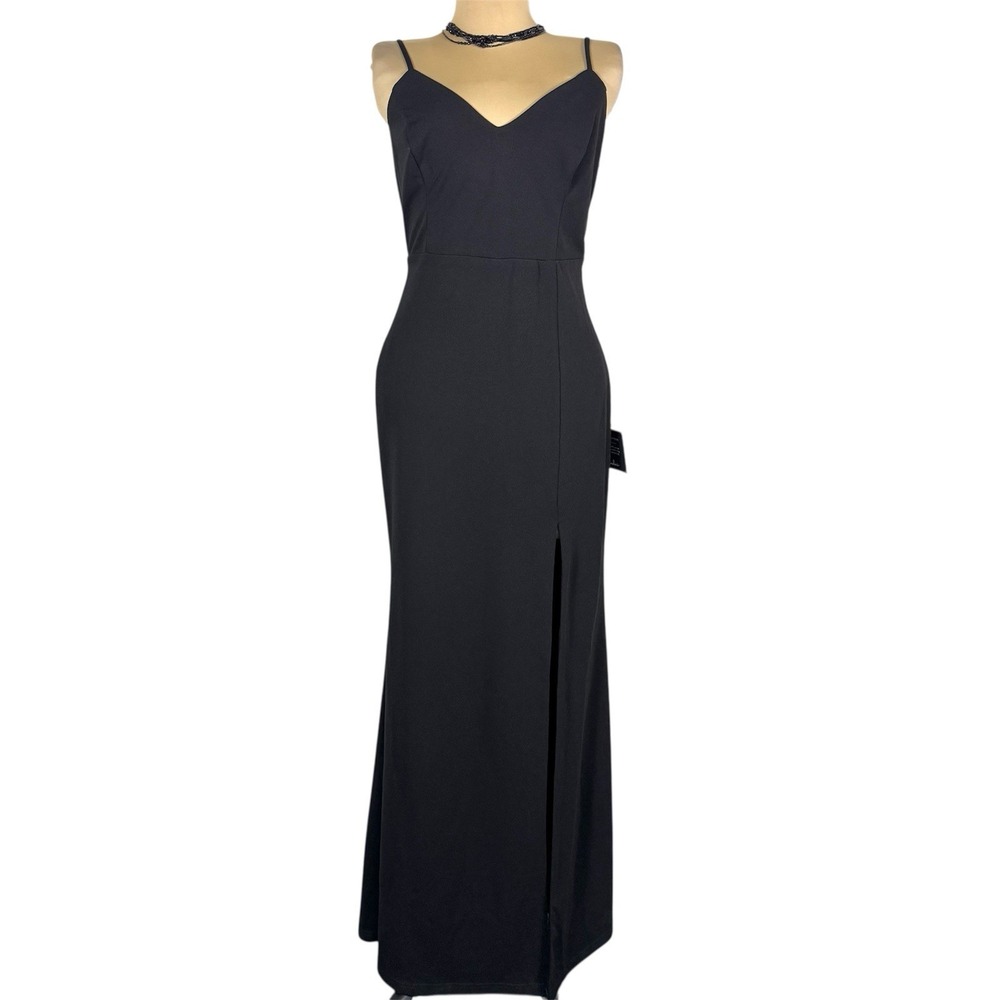 NEW Lulus Black Maxi Dress Womens Size Large Slit Front Hem Back Bow Details NWT